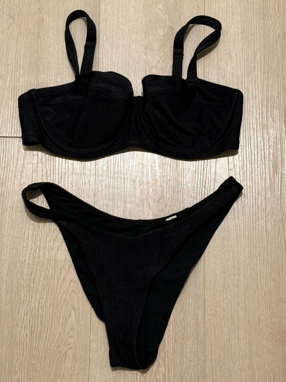 Aerie Black Ribbed Bikini Set - Women's Swim
